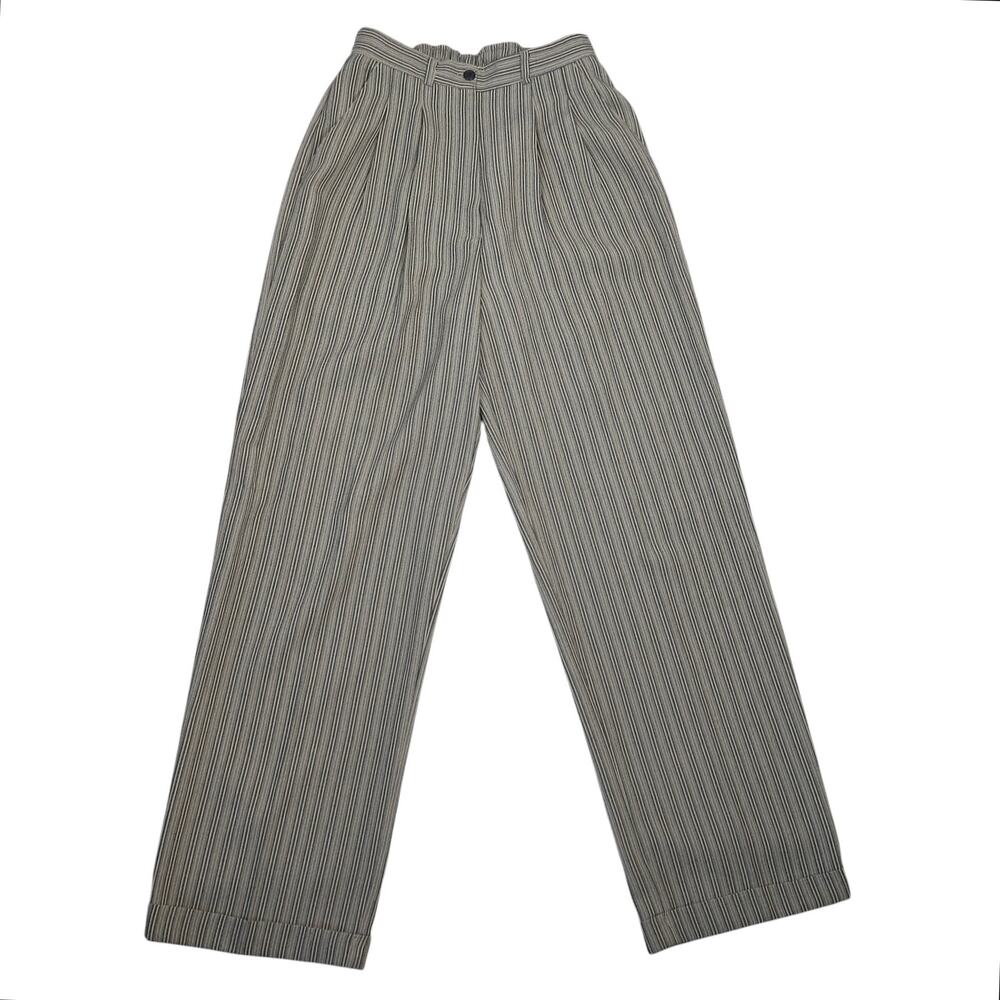 Vintage 90s Express Tan and Black Stripe High Rise Straight Leg Pants S